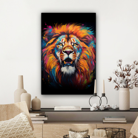 Canvas schilderij - Leeuw - Graffiti - Dieren - Zwart-3