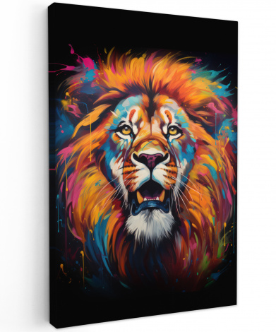 Canvas schilderij - Leeuw - Graffiti - Dieren - Zwart