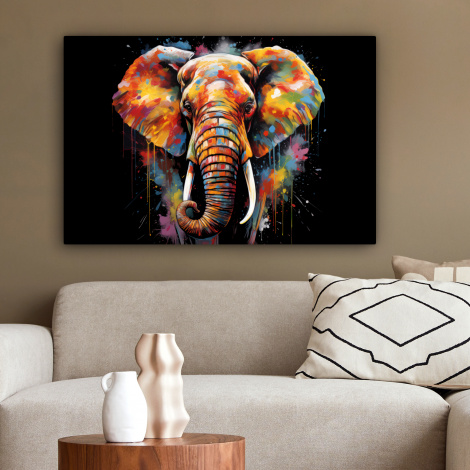 Canvas schilderij - Olifant - Graffiti - Zwart - Dieren - Kleuren-2