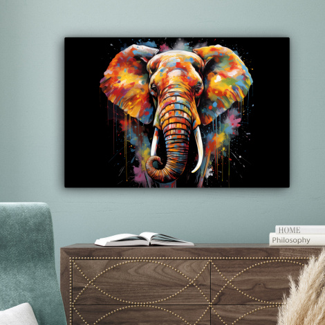 Canvas schilderij - Olifant - Graffiti - Zwart - Dieren - Kleuren-4