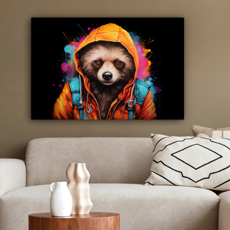 Canvas schilderij - Graffiti - Wasbeer - Jas - Zwart-2