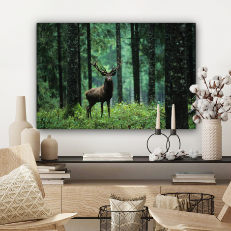 Canvas schilderij - Hert - Bos - Bomen - Dieren - Natuur-3