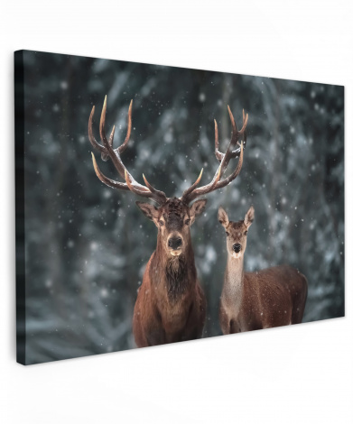 Canvas schilderij - Hert - Dieren - Winter - Gewei - Sneeuw - Natuur
