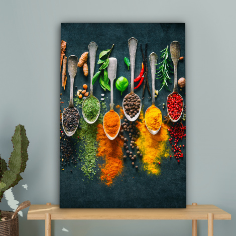 Leinwandbild - Kräuter - Gewürze - Löffel-4