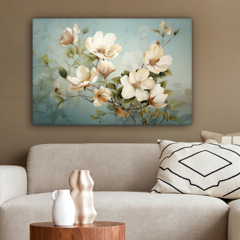 Canvas schilderij - Vintage - Bloemen - Wit - Takken Natuur-2