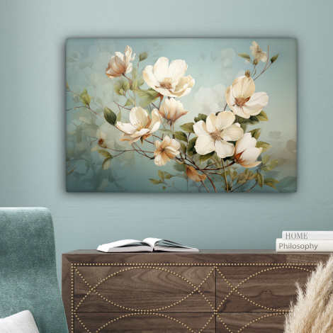 Canvas schilderij - Vintage - Bloemen - Wit - Takken Natuur-4