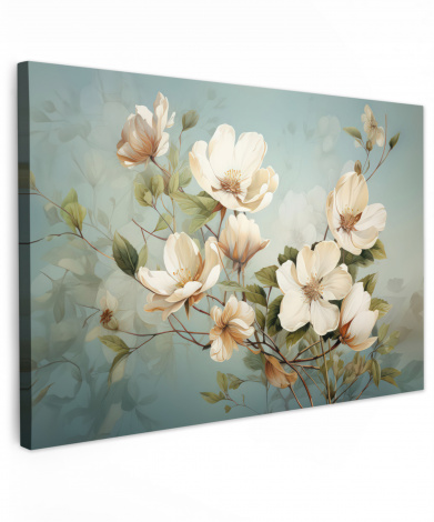 Canvas schilderij - Vintage - Bloemen - Wit - Takken Natuur