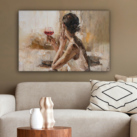 Canvas schilderij - Olieverf - Vrouw - Wijn-2