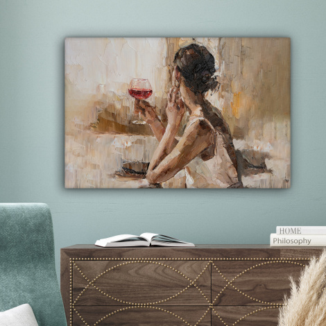 Canvas schilderij - Olieverf - Vrouw - Wijn-4