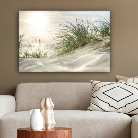Canvas schilderij - Duinen met helmgras onder de zon-2