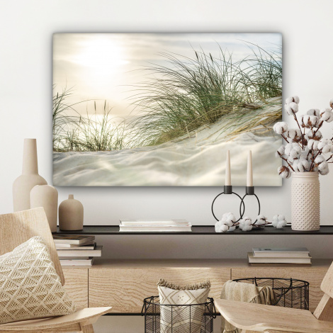 Canvas schilderij - Duinen met helmgras onder de zon-3