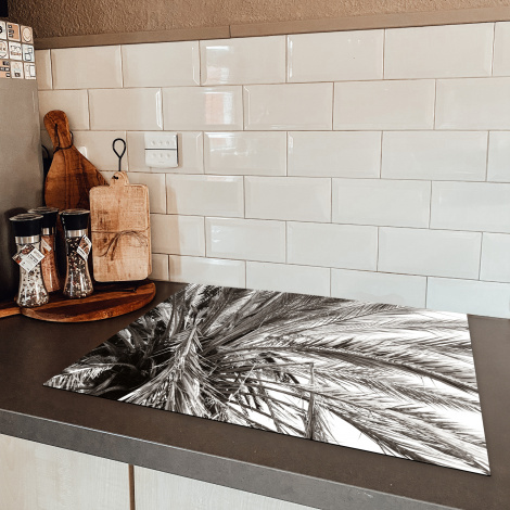 Herdabdeckplatte - Palme - Tropisch - Schwarz - Weiß-5