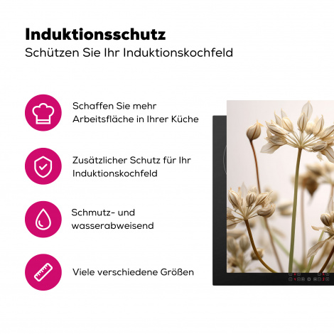 Herdabdeckplatte - Getrocknete Blumen - Beige - Weiß - Pflanzen-3