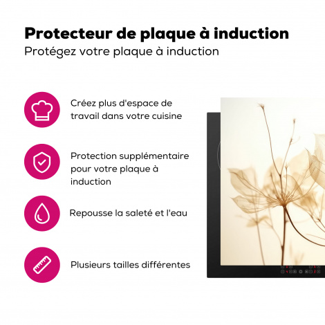 Protège-plaque à induction - Fleurs séchées - Beige - Plantes - Blanc-3