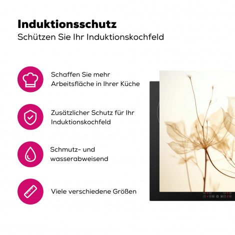 Herdabdeckplatte - Getrocknete Blumen - Beige - Pflanzen - Weiß-3