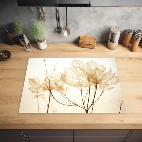 Herdabdeckplatte - Getrocknete Blumen - Beige - Pflanzen - Weiß-2