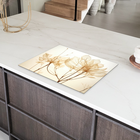 Herdabdeckplatte - Getrocknete Blumen - Beige - Pflanzen - Weiß-6