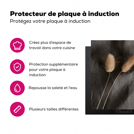 Protège-plaque à induction - Herbe de la pampa - Plume - Noir - Beige-3