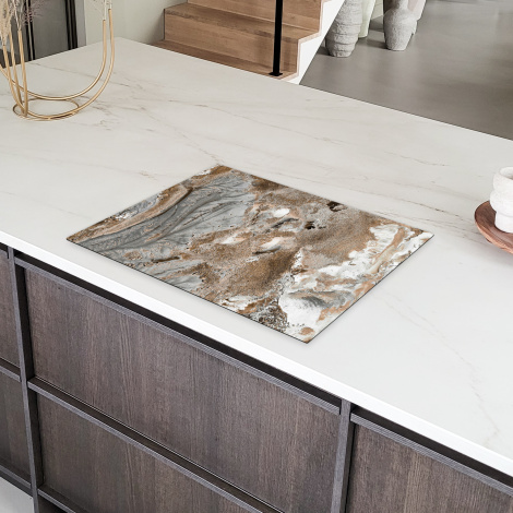 Herdabdeckplatte - Abstrakt - Marmor - Weiß - Braun - Marmoroptik-6