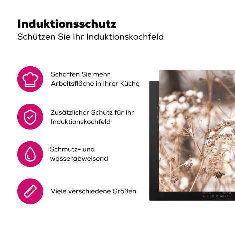 Herdabdeckplatte - Getrocknete Blumen - Weiß - Pflanzen-3