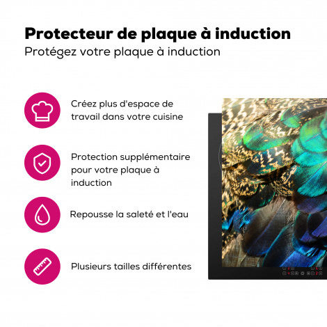 Protège-plaque à induction - Plumes - Plumes de paon - Paon - Bleu - Art-3
