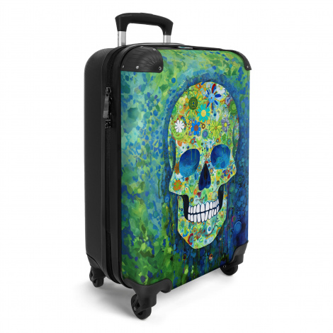 Koffer - Doodskop - Bloemen - Verf - Groen - Blauw - Skull - Schedel-2