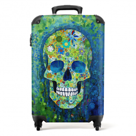 Koffer - Doodskop - Bloemen - Verf - Groen - Blauw - Skull - Schedel