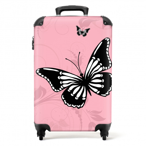 Koffer - Vlinder - Roze - Planten - Wit