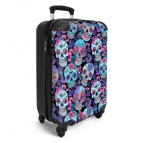 Koffer - Doodskop - Rozen - Bloemen - Blauw - Roze - Skull - Schedel-2