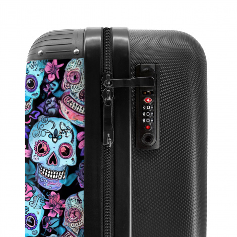 Koffer - Doodskop - Rozen - Bloemen - Blauw - Roze - Skull - Schedel-3