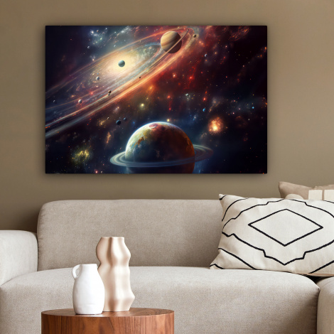 Canvas schilderij - Ruimte - Planeten - Neon - Sterren-2