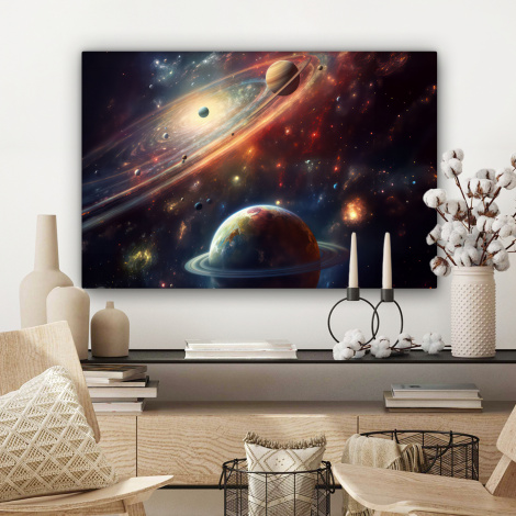 Canvas schilderij - Ruimte - Planeten - Neon - Sterren-3