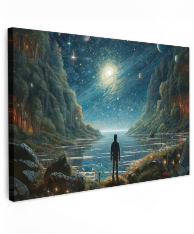 Leinwandbild - Gebirge - Wasser - Mond - Sterne