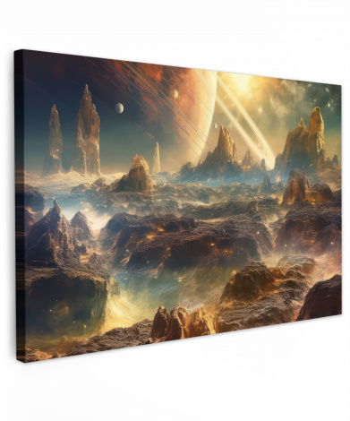 Canvas schilderij - Gebergte - Planeet - Ruimte - Sterren