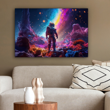 Canvas schilderij - Ruimte - Astronaut - Neon - Sterren-2
