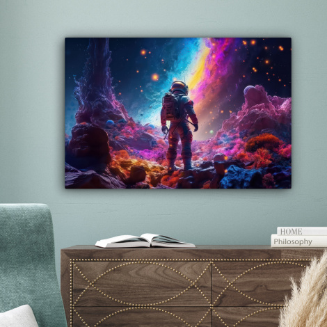 Canvas schilderij - Ruimte - Astronaut - Neon - Sterren-4