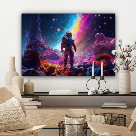 Canvas schilderij - Ruimte - Astronaut - Neon - Sterren-3