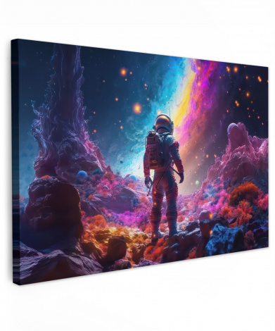 Canvas schilderij - Ruimte - Astronaut - Neon - Sterren