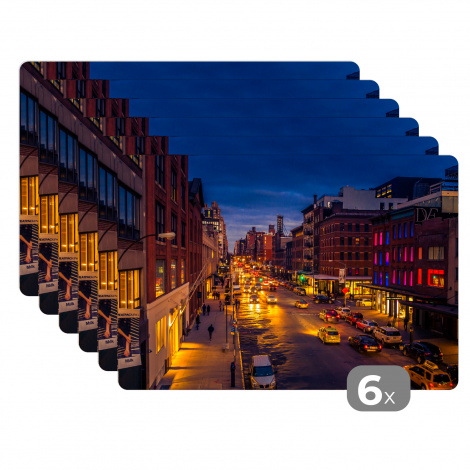 Premium placemats (6 stuks) - New York - Nacht - Taxi - 45x30 cm-1