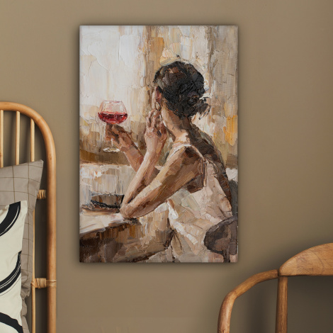 Canvas schilderij - Schilderij - Olieverf - Vrouw - Wijn-2