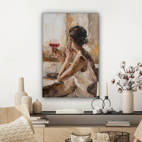 Canvas schilderij - Schilderij - Olieverf - Vrouw - Wijn-3