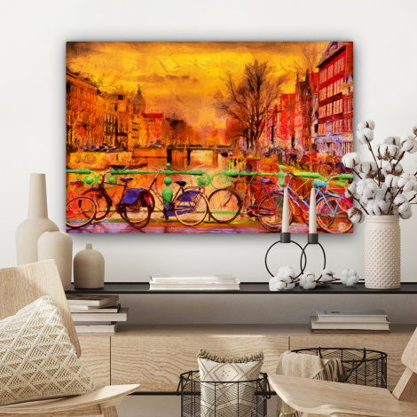 Leinwandbild - Gemälde - Fahrrad - Amsterdam - Gracht - Öl-3
