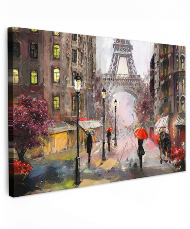 Canvas schilderij - Schilderij - Parijs - Eiffeltoren - Paraplu - Olieverf