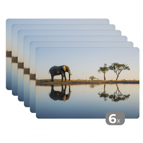 Premium placemats (6 stuks) - Olifant bij een plas - 45x30 cm-thumbnail-1