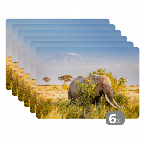 Tischset (6er Set) - Elefant versteckt sich hinter einem Busch - 45x30 cm-1