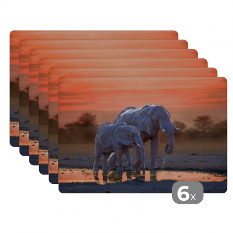 Tischset (6er Set) - Zwei Elefanten bei Sonnenuntergang - 45x30 cm