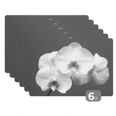 Premium placemats (6 stuks) - Witte orchidee - zwart wit - 45x30 cm-1