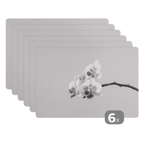 Premium placemats (6 stuks) - Orchideeën aan een tak - zwart wit - 45x30 cm-thumbnail-1