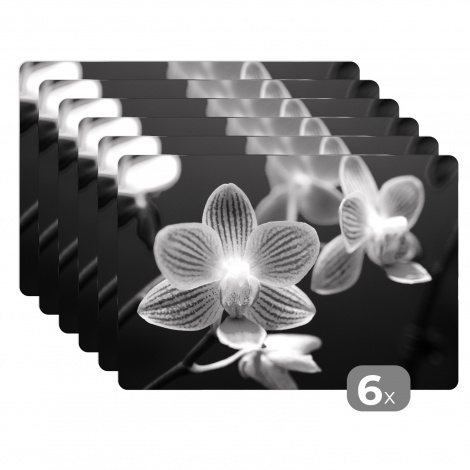 Premium placemats (6 stuks) - Orchidee bloem - zwart wit - 45x30 cm-thumbnail-1