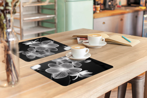 Premium placemats (6 stuks) - Orchidee bloem - zwart wit - 45x30 cm-thumbnail-3
